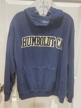 Navy Crewneck pullover hoodie Sweatshirt with Cream 'HUMBOLDT CA' Applique